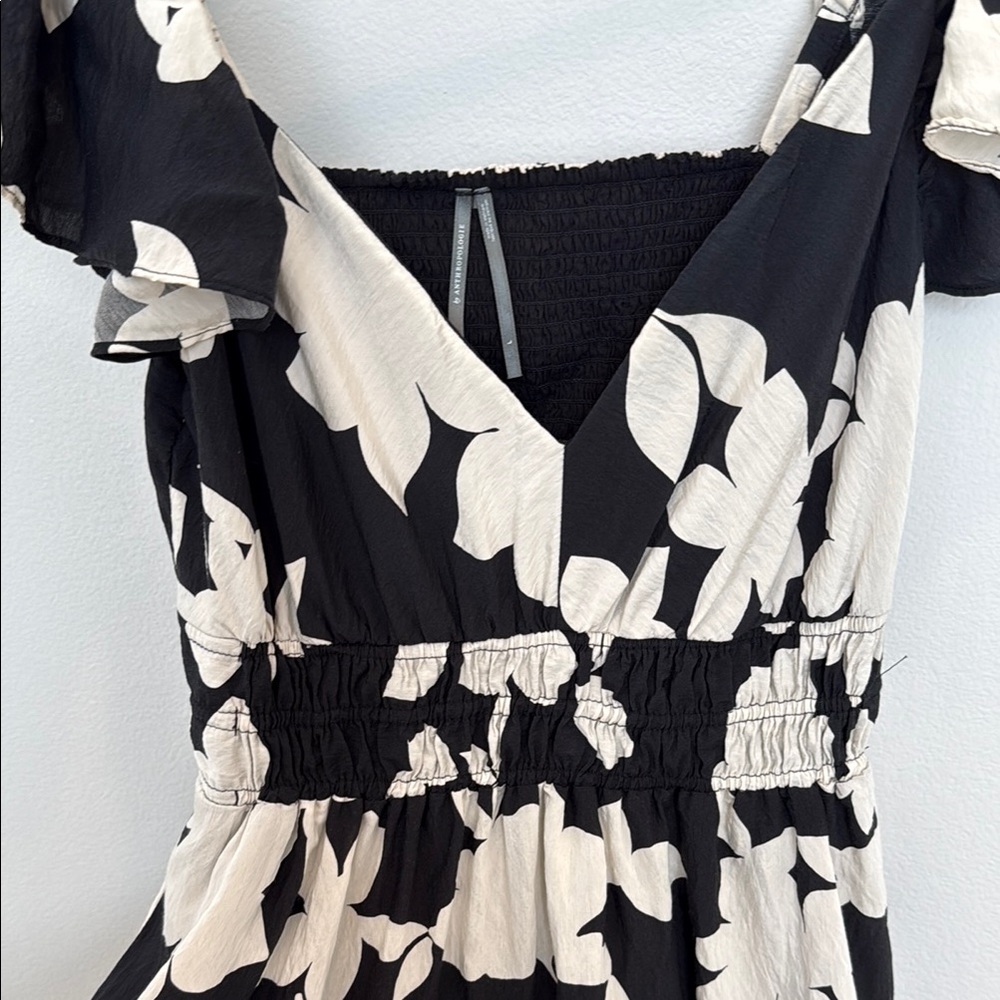 Anthropologie Black and Ivory Floral Print  Maxi Dress with Open Low Back - Picture 8 of 14